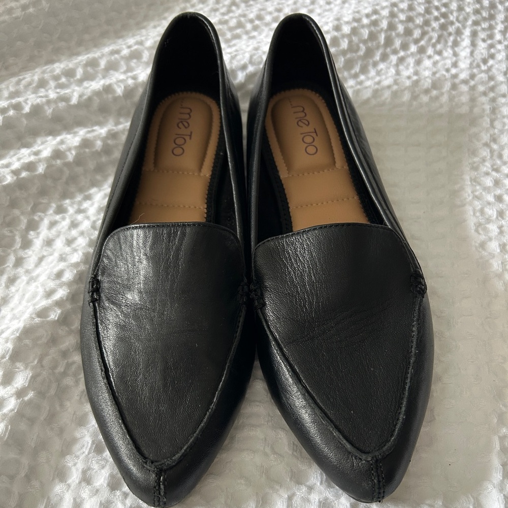 Me Too Black Pointed Toe Flats Faux Leather 9